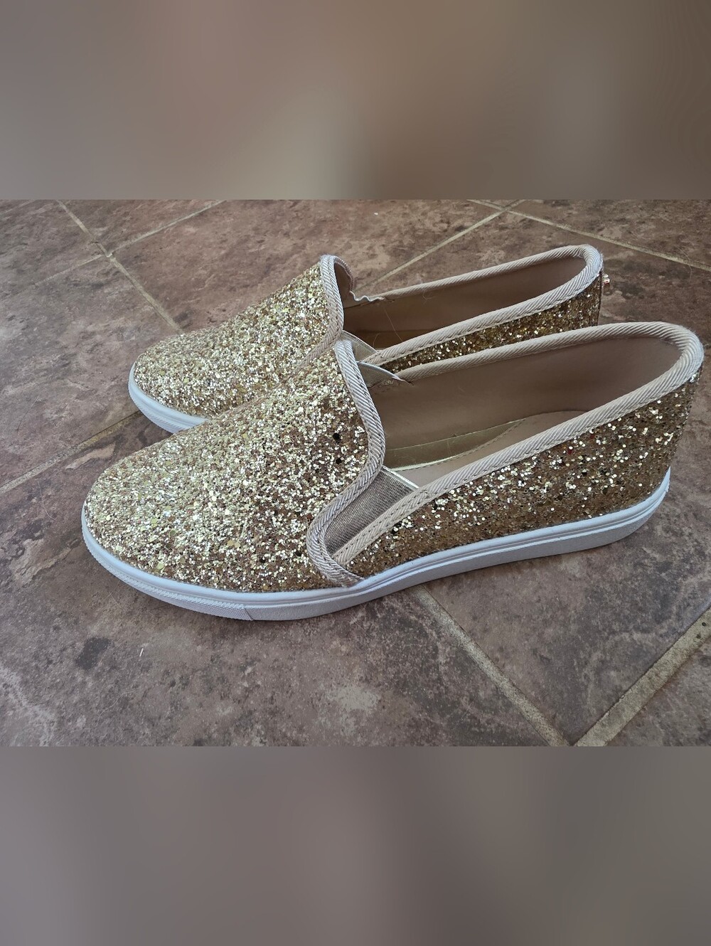 Gold Glitter Slip-On Platform Sneakers